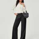 Ewedoos Wide Leg Pants Woman Stretchy Work Dress Pants Women Pull on Business Casual Slacks Trousers Fall Outfits 26"/28" (Black, XL)