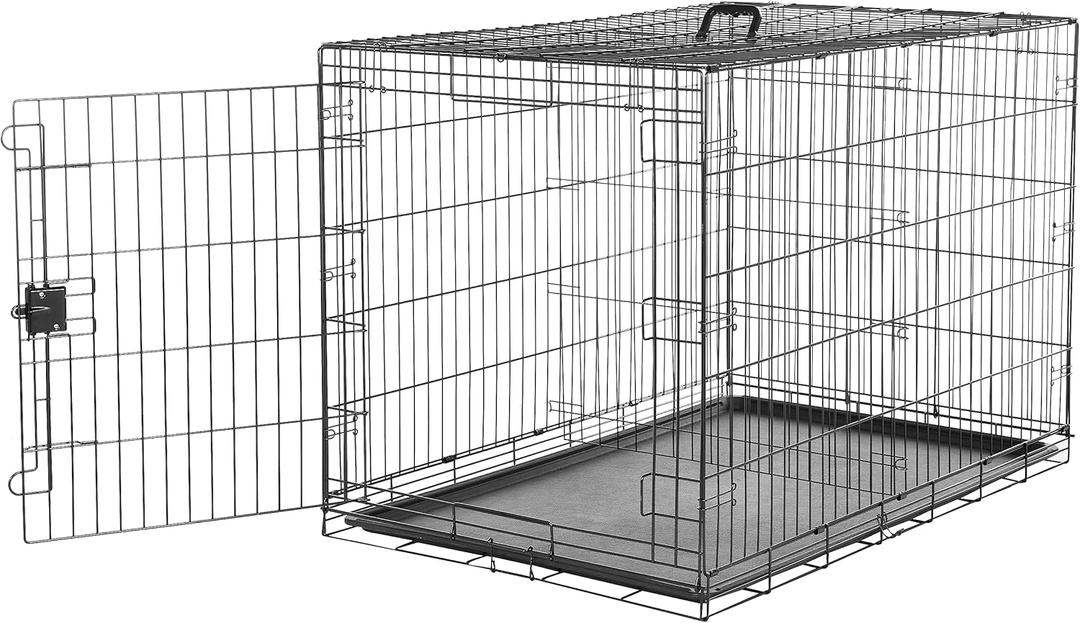 Amazon Basics Portable, Foldable Metal Wire Dog Crate with Removable Tray, Divider Panel, Easy to Assemble, for Large Dogs, 48 x 30 x 32.5 in, Black