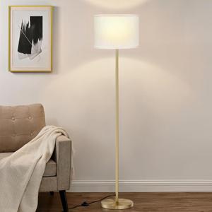 Ambimall 60'' Modern Floor Lamp with Shade, Tall Lamps for Living Room, Bedroom, Office, Dining Room, Beige Shade with Gold Pole(Without Bulb)
