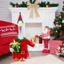 Christmas Porch Goose Outfits,2 Pcs/Set Toy Soldier Style Goose Clothes with Pointed Hat and Gift Box Fits 23" Lawn Goose Statue,Red Christmas Outdoor Goose Costume,Yard Patio Garden Xmas Decor