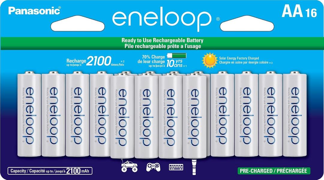 2 x Eneloop Panasonic BK-3MCCA16FA AA 2100 Cycle Ni-MH Pre-Charged Rechargeable Batteries, 16-Battery Pack