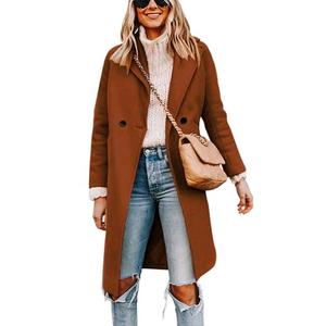 Tanming Women's Notch Lapel Double Breasted Wool Blend Mid Long Pea Trench Coat (Caramel-M)