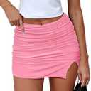 Women's Sexy Ruched Side Slit Mesh Bodycon Short Mini Skirt Night Out Party