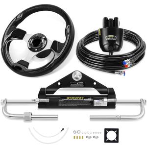 150HP Hydraulic Outboard Steering Kit, Marine Hydraulic Steering System with Bi-Directional Locking Cylinders and High Strength Nylon Hose, Single Station, Single Engine Use