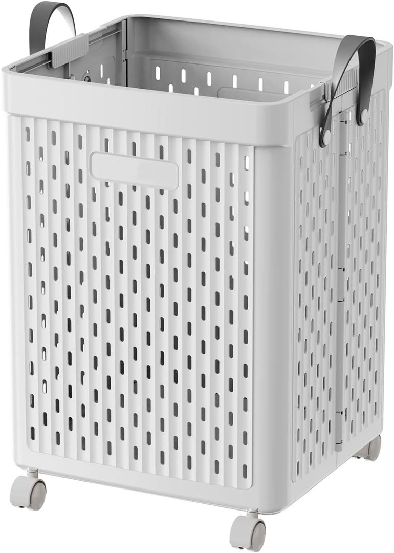 UAK Laundry Basket with Wheels, Collapsible Plastic Laundry Hamper with Handle, Foldable Laundry Basket Organizer for Laundry and Bathroom (Grey, XXL)
