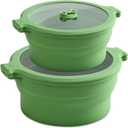 Collapsible Silicone Microwave Cookware Cooker Steamer for Cooking with Lids, 0.8L and 1.4L Glass Food Storage Container Sealed Bowl Mixing Bowls 2pc Set BPA Free (Green)