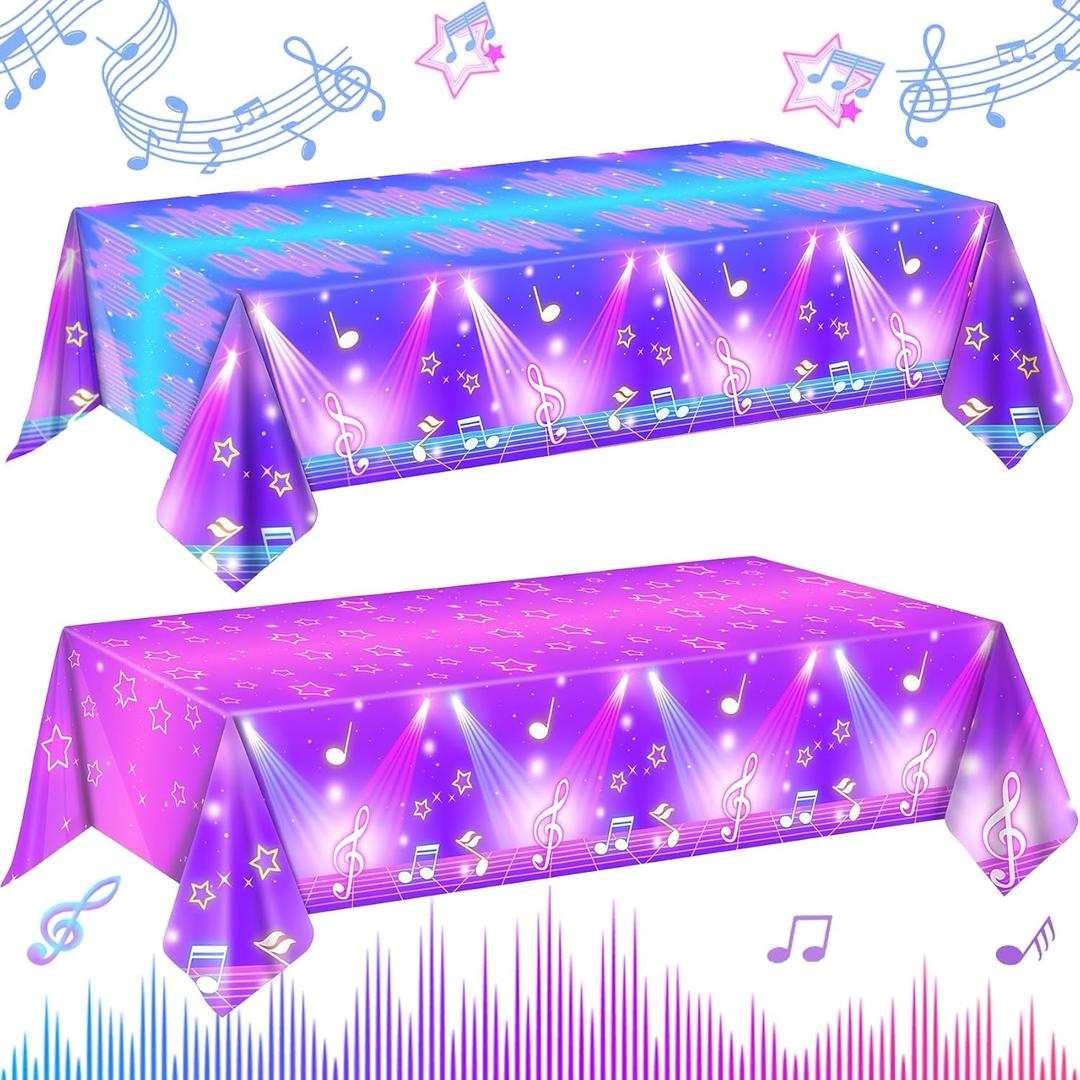 AFZMON 2Pcs Kpop Birthday Decorations Tablecloth, Magical Music Themed Disposable Plastic Table Covers, Happy Birthday Party Supplies- 54 x108 Inch