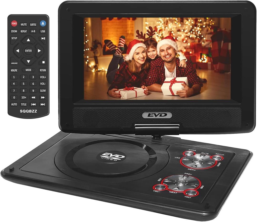 11.5" Portable DVD Player with 9.5" Swivel Screen, 5-Hours Rechargeable Battery,Car DVD Player,Support CD/DVD/SD Card/USB,Regions Free,Dual Speakers, Black
