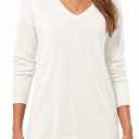 QUALFORT Women's V Neck Tunic Sweater Lightweight Long Sleeve Pullover (L)