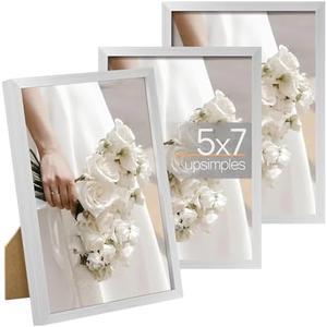 upsimples 5x7 Picture Frame Set of 3, Made of High Definition Glass for 5 x 7 Silver Frames, Wall and Tabletop Display Thin Border Photo Frame for Home Décor