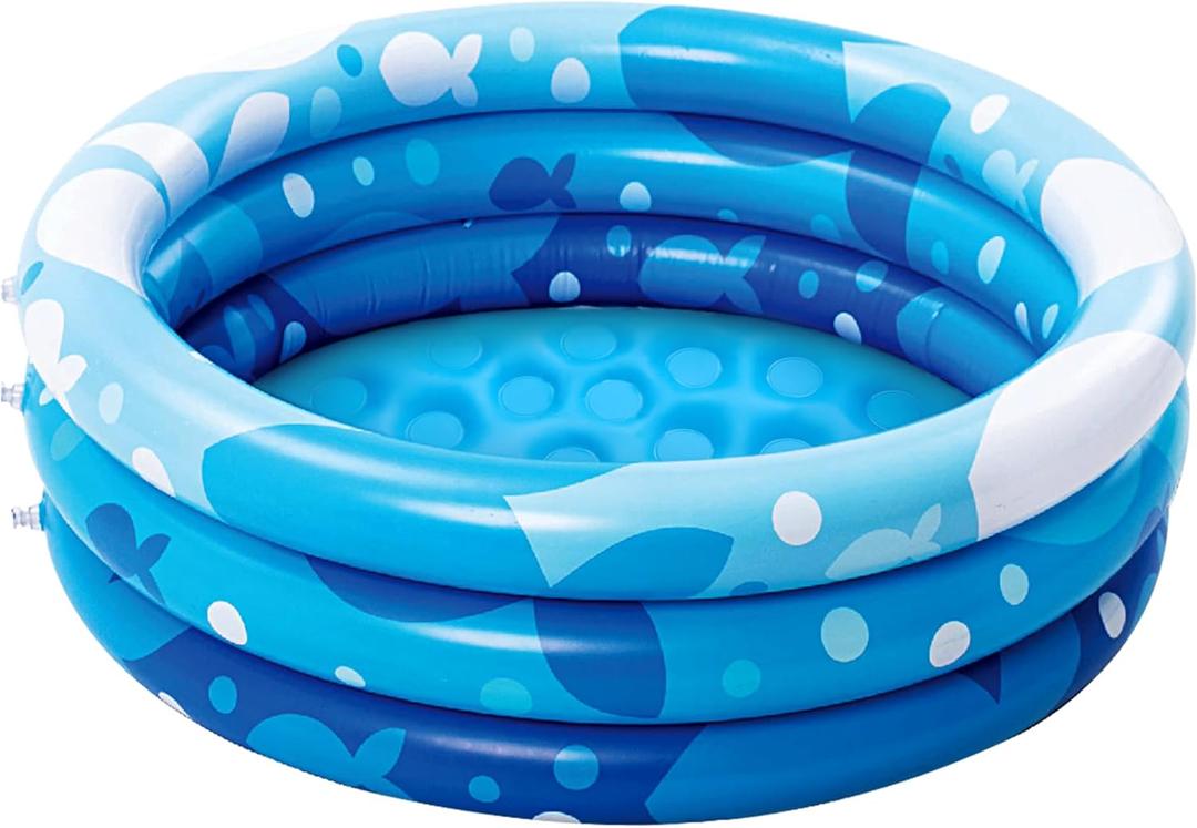 Sloosh Inflatable Kiddie Pool, 34"x10" Blow Up Kid Swimming Pool,3 Rings Blue Baby Pool for Toddler, Play Pit for Dog with Geometric Pattern for Summer Water Party Backyard Garden(Fish)