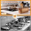 Kitchen Utensil Holder for Counter or Countertop, Large Wooden Utensil Holder with 4 Compartments, Acacia Wood Organizer for Cooking Utensils and Silverware, Ideal Gift for Kitchen Decor