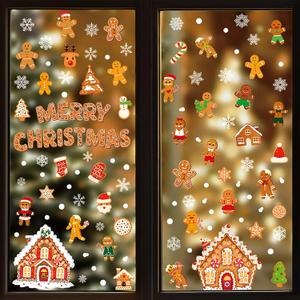 6 Sheets Cute Gingerbread Window Clings Christmas Window Clings for Glass Windows Electrostatic Gingerbread Stickers Sided Visible Design for Christmas Windows Decorations