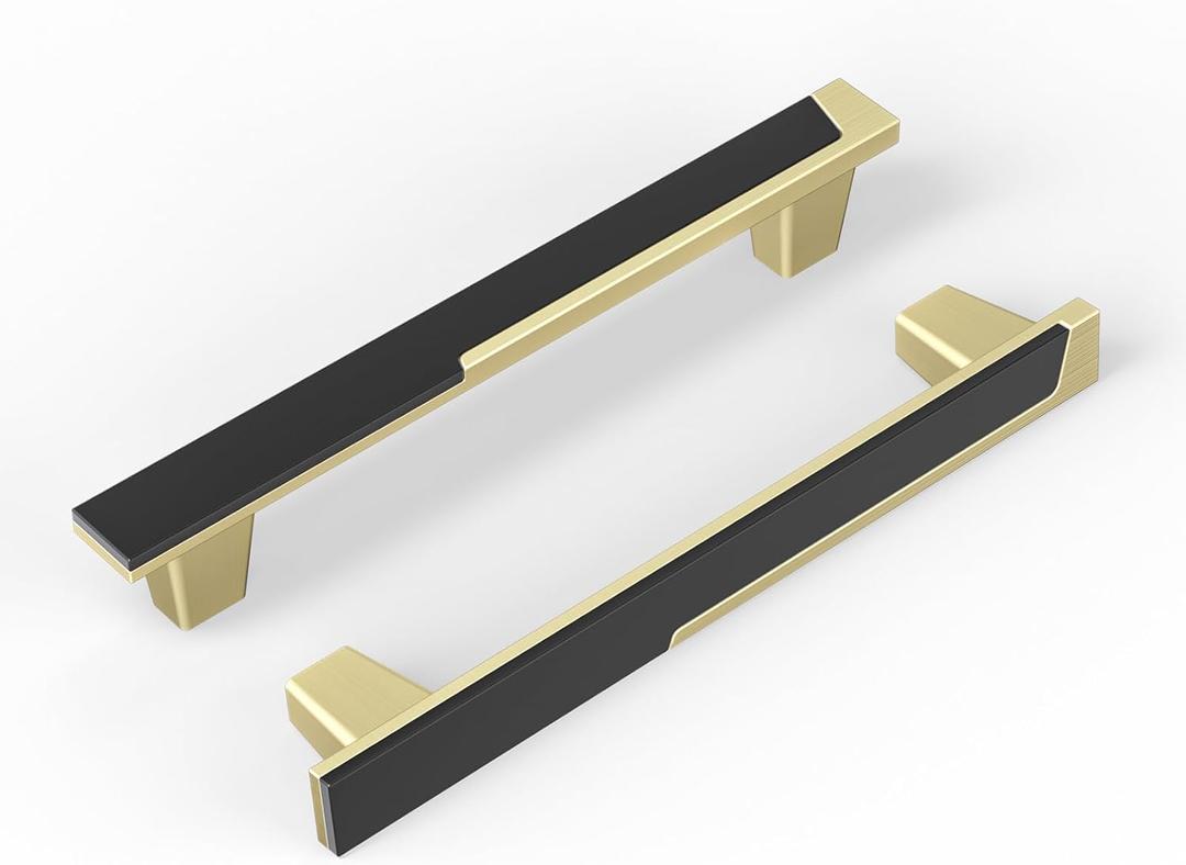 Haliwu 4 Pack Black and Gold Cabient Handles 2 Tone Drawer Handles Black and Brushed Gold Cabinet Pulls 5 inch Dresser Hardware and Drawer Pulls Square Kitchen Cabinet Hardware Zinc Alloy (5 inch/(128mm)-hole centers spacing, Black & Brushed Gold)