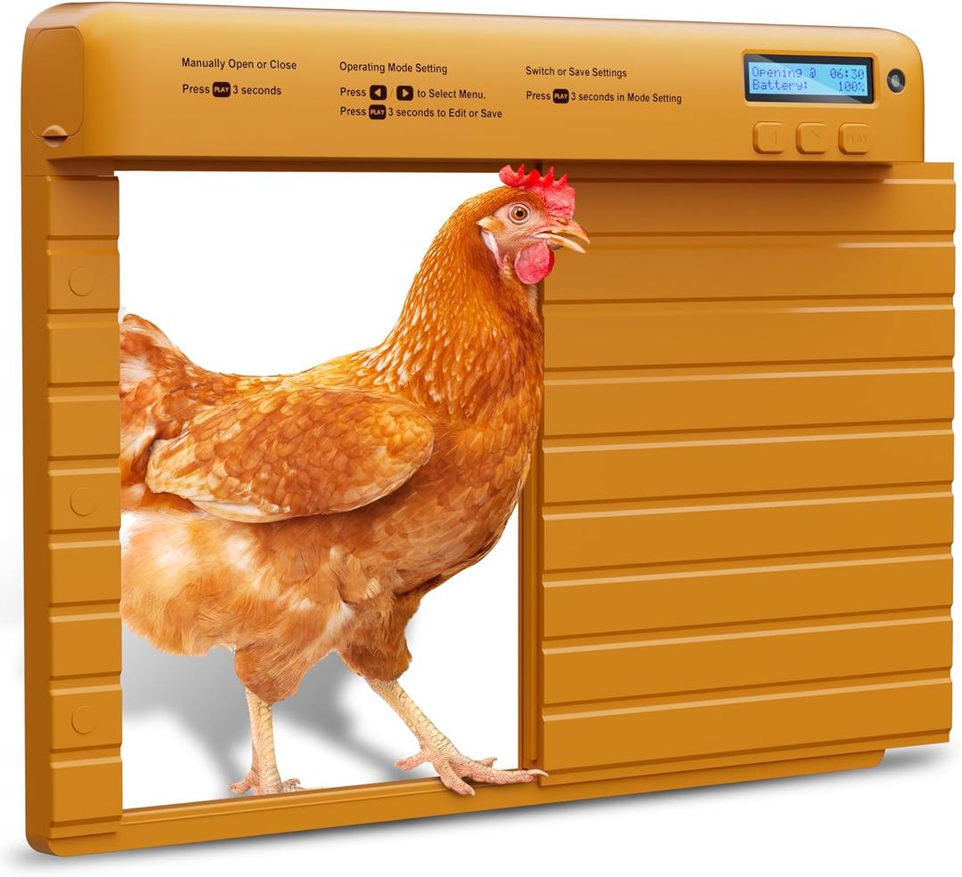 Automatic Chicken Coop Door Battery Powered with Timer & Light Sensor, LCD Display Chicken Coop Door with Timer & Light Sensor, Auto Chicken Door with Anti-Pinch Feature