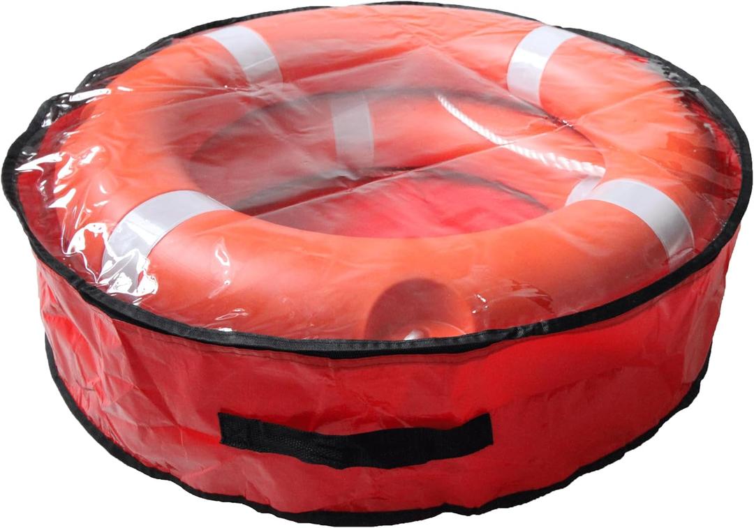 Life Ring Cover up to 28 Inch Lifebuoy Waterproof Storage Bag with Clear PVC Top, Double Zippers, Fits 2 Rings + Ropes + Whistle for Pool, Boat, Dock, Water Park