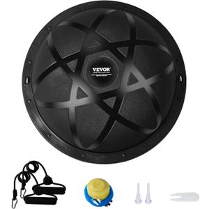 VEVOR 23-inch Half Exercise Ball Trainer, 660 lbs Capacity Balance Ball, Includes Resistance Bands and Pump, Ideal for Full Body Workouts, Yoga, and Strength Training at Home Gym, Black