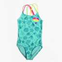 Jimmy Baha·mas Girls 1 Piece Sport Swimsuits with Cross Back Strap Colorful Fish Scales Print and Two Cute Bow Decorations, Light Green, 7