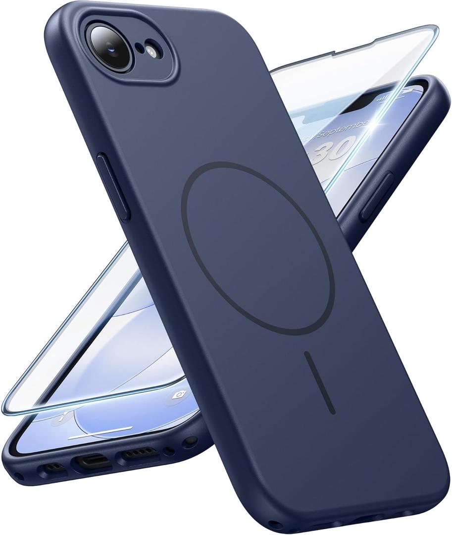 FNTCASE for iPhone 17e & iPhone 16e Case: [Compatible with Magsafe] Solid Matte Magnetic Phone Cover with [Full Camera Protection] [Screen Protector] Military Grade Shockproof Protective, Blue
