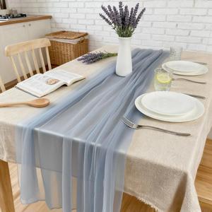Cheesecloth Table Runner Cheese Cloth Sheer Boho Rustic Gauze 120 Inch 10FT for Wedding Party Birthday Home Decor (Dusty Blue, 1 Pack)