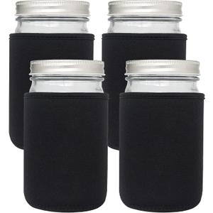 32oz Wide Mouth Mason Jar Sleeve, 4 Pcs Insulated Cozy Neoprene Canning Cover fits 24oz and 32oz Regular Mouth Mason jars(Black)