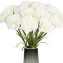 15PCS White Carnations Artificial Flowers 20.47" Long Stems Silk Carnation Fake Flowers Bulk for Wedding Table Centerpieces Bridal Shower Home Party Garden Decor(White)