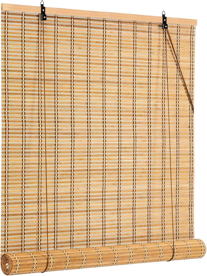 28x72 Inch Bamboo Blinds for Interior Windows, UV Protection Roman Bamboo Curtains, Light Filtering & Easy to Install Roller Shades Window Shades for Patio Indoor Outdoor, Carbonized