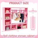 Doll Clothes Wardrobe with 10 Hangers, Upgraded Closet Organizer for 7-Inch Plush & Vinyl Dolls, Mini Doll Furniture for Outfit Display & Storage, Gift for Doll Collectors (Pink)