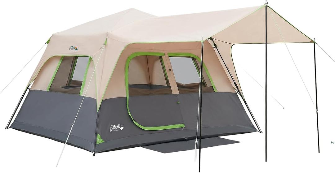 Camping Tent, Instant Cabin Tents for Camping, 8-Person Family Tent, Easy Setup in 60 Seconds with Porch, Large Waterproof Tents for Outdoor Camping, 5 Mesh Windows, Upgraded Ventilation (Khaki)