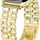 Newlibery Gold Watch Bands Women Compatible with Apple Watch 38mm 40mm 41mm 42mm (S10) Adjustable Metal Band Steel Chain Link Bracelet Strap for iWatch Series 10/9/8/7/6/5/4/3/2/1/SE/Ultra (No Case)
