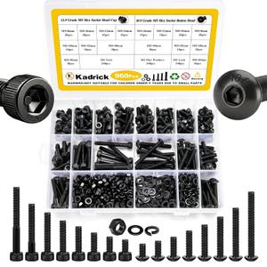 Kadrick Metric Screw Assortment, 960PCS M5 Screw Assortment Kit,M5 Bolts Nuts Washers, Grade 10.9 Alloy Steel Hex Socket Black Screws,Lenth Form 8MM-40MM