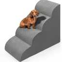 Dog Stairs for Bed 28.7H, 4 Extra Deeper Ramp/Steps for Small Dogs & Cats to get on High Bed or Couches, Grey