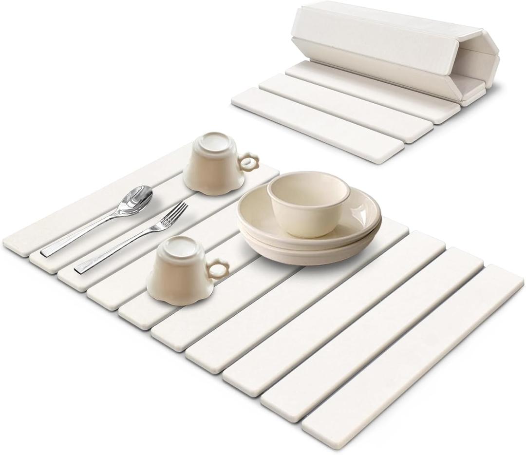 Large Stone Dish Drying Mats for Kitchen Counter, Eco - Friendly Diatomaceous Stone Mats, Non - Slip Collapsible Absorbable Stone Dish Drying Mat for Multi - Purpose, Match Any Countertop, 24"x16"