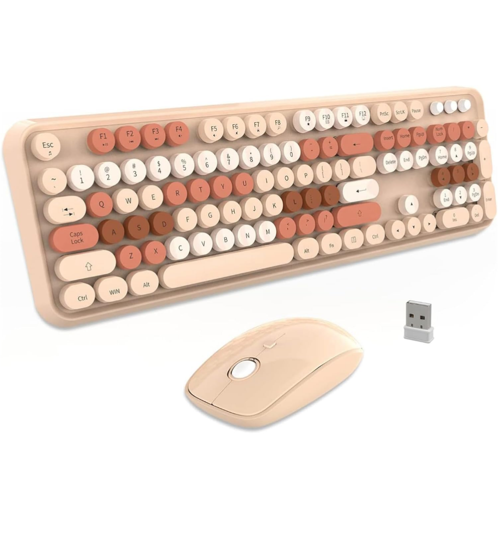 FD Wireless Keyboard and Mouse Combo | Cute Colorful Keyboard and Mouse with 2.4GHz Cordless Retro Typewriter Keyboard | Auto-Sleep | USB Receiver for Windows PC/Laptop - Crea