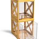 Bamboo Snack & Pantry kitchen Organizer – 2 Pack Bamboo Stackable Storage Drawers – Pull Out Storage for Cookies, Spices, Coffee Pods & K Cups – Clear Acrylic Drawer for Countertop Use