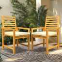 Tranquillo Solara Acacia Wood Outdoor Chairs Set of 2 with Cushions  Heavy-Duty 500lbs Capacity, Weather-Resistant Wooden Patio Armchairs, Solid Wood Garden & Deck Chairs for Outdoor Seating