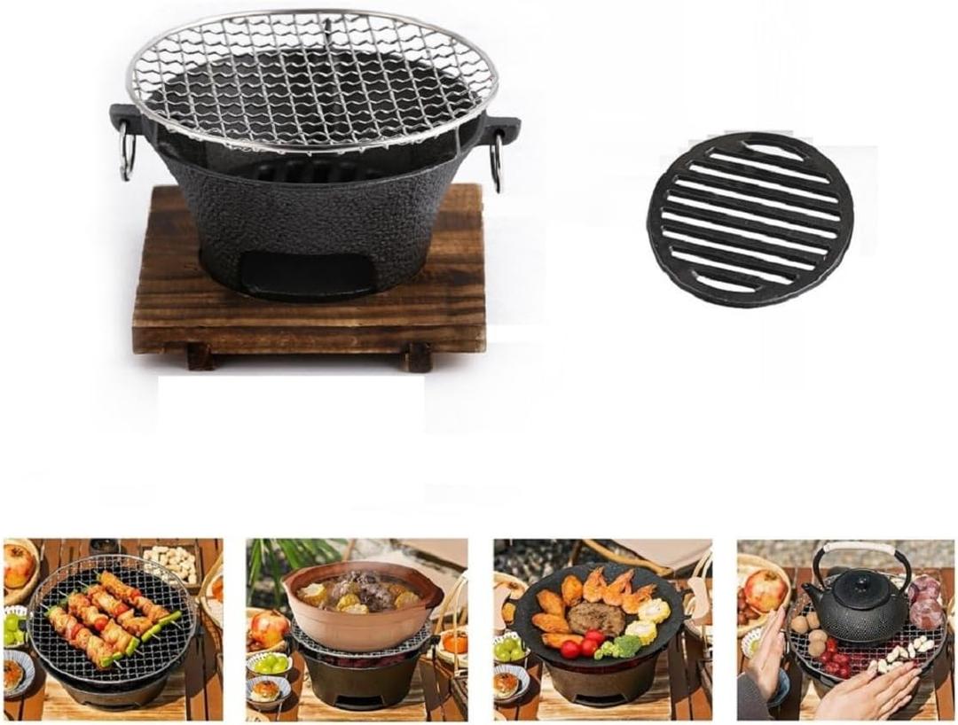 Cast Iron Hibachi Grill, hibachi grill outdoor,portable camping stove,hibachi tabletop,Small Portable Charcoal Grill for Outdoor Tabletop Camping, BBQ Grill Grate Surface 11in, Perfect for 3-4 People