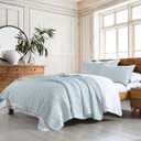 HORIMOTE HOME 100% Cotton Quilt Set King Size, Baby Blue Pre-Washed 3-Piece Bedspread Coverlet Set, Cozy Lightweight Stitching Bedding Cover with 2 Shams in Geometric Pattern for All Season