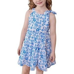 Little Bitty Girl's Tie Shoulder Sleeveless Dress Summer Outfit Boho Floral Ruffle Tiered Beach Vocation Sundress Sky Blue 3T