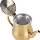 17oz 500ml Stainless Steel Teapot with Removable Infuser, Stovetop Dishwasher Safe Gooseneck Small Tea Pots for Loose Leaf & Tea Bags (Gold)
