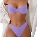 SweatyRocks Women's 2 Piece Bikini Set Spaghetti Strap High Cut Push Up Underwire Swimsuit (Purple, S)