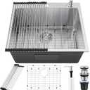 25x22Inch Drop In Kitchen Bar Sink, Herogo Stainless Steel Handmade 10'' Deep Topmount Single Bowl Kitchen Workstaion Rv Sink Basin for Laundry Room Utility with Accessories