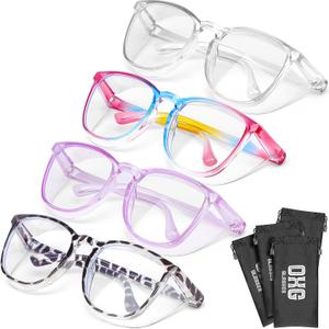 OXG 4 Pack Safety Glasses Anti Fog Goggles, Blue Light Blocking Stylish Safety Glasses for Women Nurses Protective Eyewear (Leopard+rainbow+clear+purple)