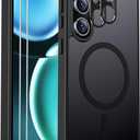 for Samsung Galaxy S24 FE Case Magnetic Shockproof, [Fit for MagSafe] [Glass Screen Protector + Camera Lens Protector] Translucent Anti-Fingerprint Case for Samsung Galaxy S24 FE (Black)