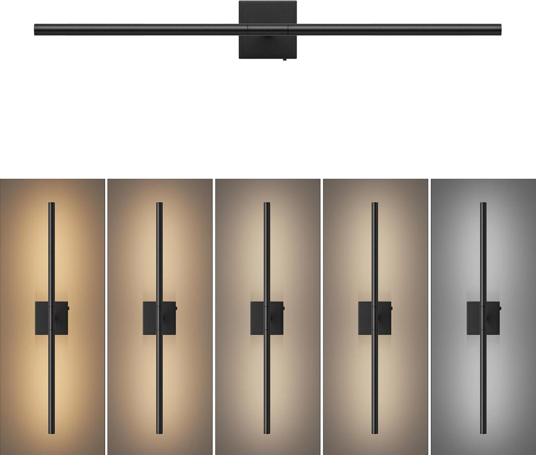 Tipace Hard-Wired LED Black Vanity Light Fixtures for Bathroom Over Mirror 39.4 inch LED Bath Sconces Hardwired 5CCT Adjustable Morden Picture Lights for Paintings