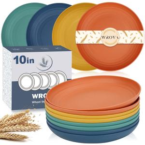 Wrova Wheat Straw Plates - 10 Inch Unbreakable Dinner Plates Set of 8 - Dishwasher & Microwave Safe Plastic Plates Reusable - Lightweight Plates for kitchen,camping (Colorful Series)
