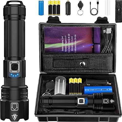 Victoper Rechargeable Flashlight, High Lumens Super Bright Flashlights, 5 Modes XHP 70.2 Waterproof High Powered LED Tactical Flash Light, Handheld Flashlight for Emergency, Camping, Hiking Black