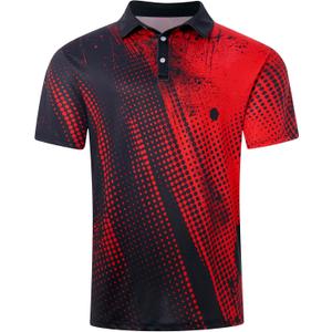 Seadodo Golf Shirts for Men Short Sleeve Dry Fit Moisture Wicking Performance Print Polo Shirt for Tennis Hiking Camping (3X-Large, Black Red)