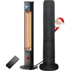 Outdoor Heater for Patio 1500W, 8H Timer, Waterproof, Infrared Electric Patio Heater, 8 Levels Heating for Garage Backyard Black with Dustproof Cover