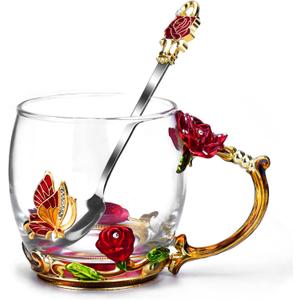 OEAGO Gifts for Mom Women Mothers Day Valentines Day Gifts Glass Coffee Enamels Mug Best Birthday Valentine's for Her Girlfriend Wife from Daughter Son Tea Cup Christmas Stocking Stuffers (Red)